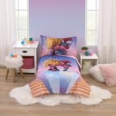 NoJo DreamWorks Trolls Glam Together Purple, Pink, and Blue, Poppy and Viva 4 Piece Toddler Bed Set - Comforter, Fitted Bottom Sheet, Flat Top Sheet, and Reversible Pillowcase
