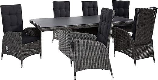 Gartenmobel Set Terrassengarnitur Sitzgruppe Poly Rattan Fur Die Terrasse Oder Garten Essgruppe Bestehend Aus 6 Gartenstuhlen Und Gartentisch 220 X 100 Cm In Grau Amazon De Kuche Haushalt