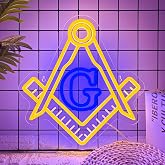 Mutank Masonic Neon Sign, USB Powered Dimmable LED Neon Light Symbolic Decor, for Brotherhood Historical Wall Game Room Study Man Cave Wall Decor, Gifts for Freemasons and Brothers(12.9 * 12.2 In)
