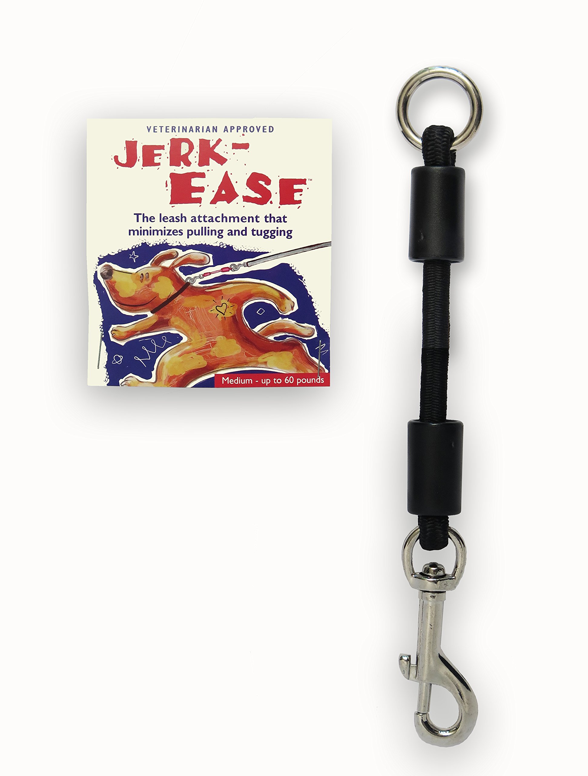 JERK-EASE Patented Shock Absorber Bungee Dog Leash Attachment, Medium (up to 60 pounds), Black