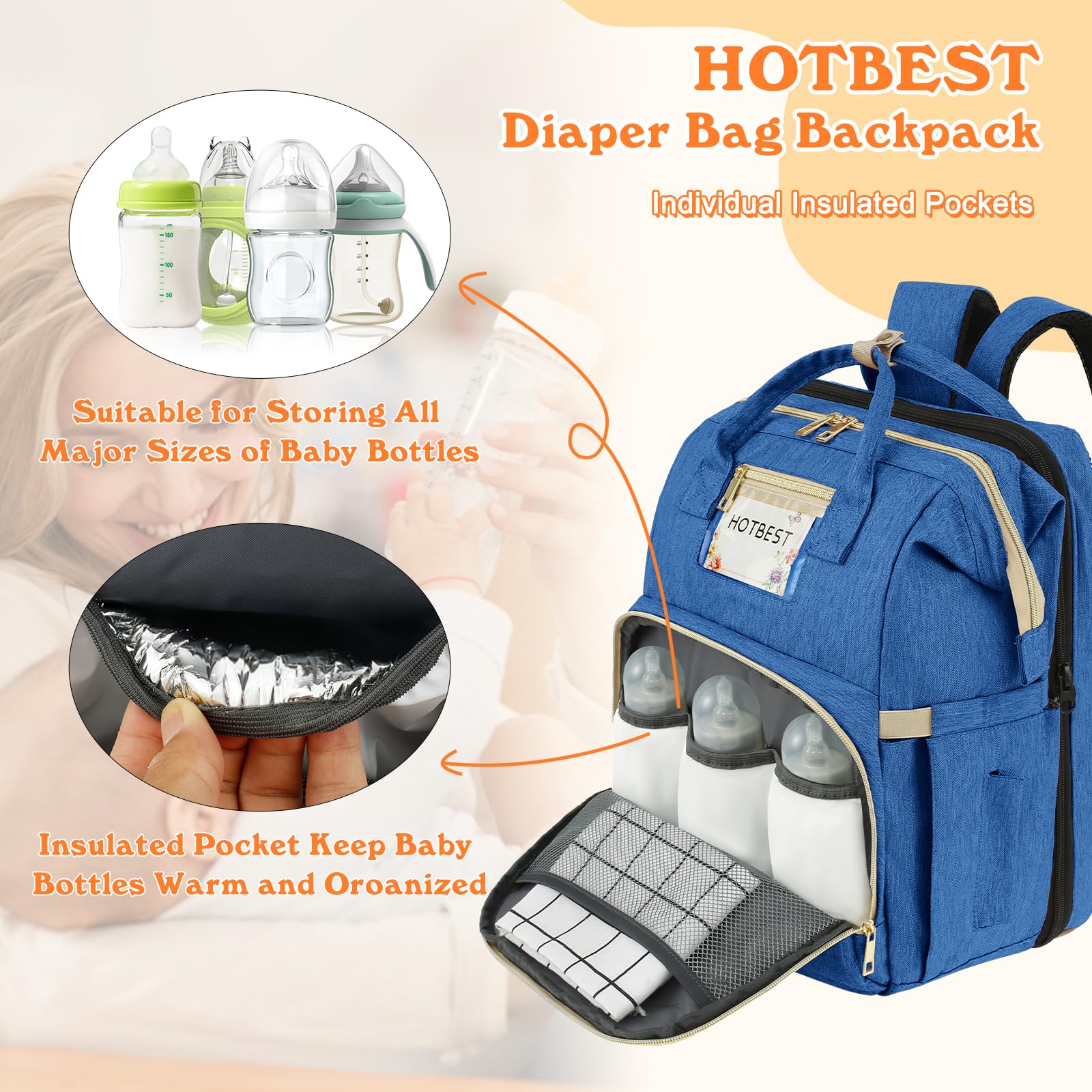 HOTBEST Diaper Bag Backpack, Haze Blue, Large