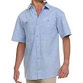 Wrangler Button Up Shirts for Men Big and Tall - Chambray Woven Short Sleeve Casual Shirt
