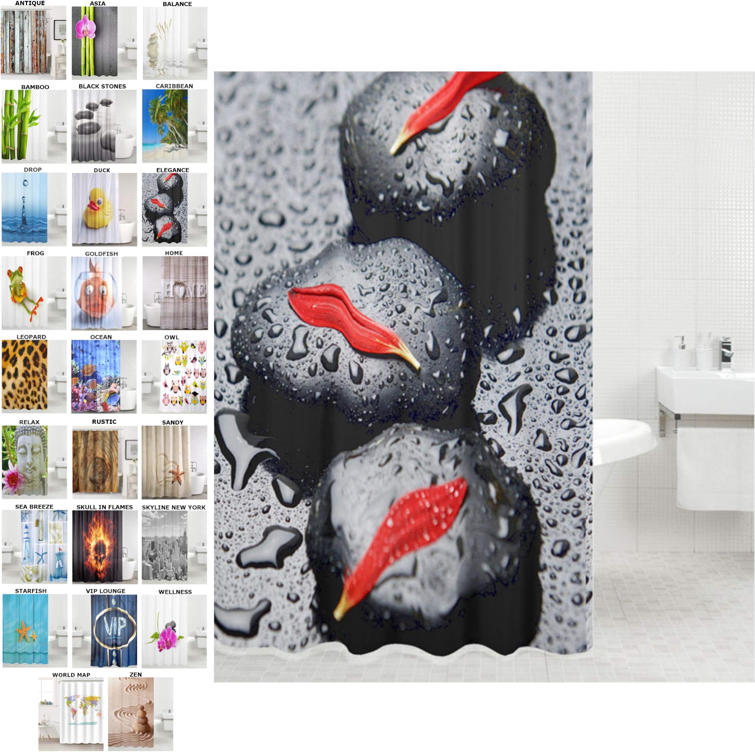 Shower curtain | Wide choice of beautiful shower curtains | Waterproof | Anti-Mould | with 12 Rings (180 x 200 cm, Elegance)