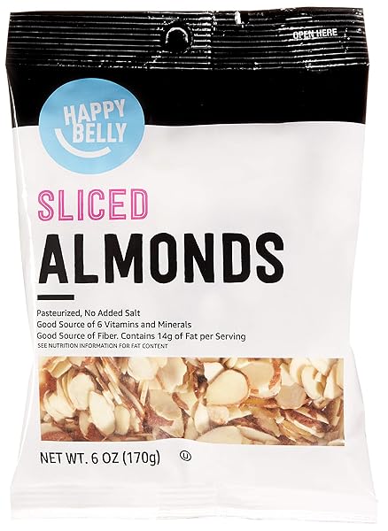 AMAZON BRAND – HAPPY BELLY SLICED ALMOND, 6 OUNCE (PACK OF 1)