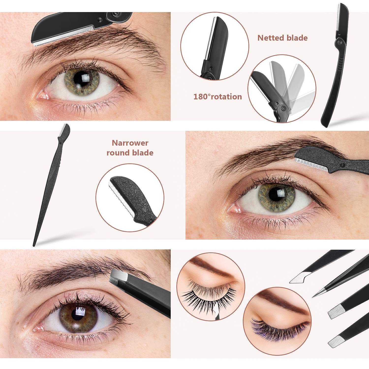 16 Pieces Eyebrow Tweezers Grooming Kit, 16 in 1 Eyebrow Kit with Eyebrow Scissors Trimmer Brush Razor Tweezers Stencil Shaper, Eyelash Curler False Eyelashes Applicator Tool Brows Dermaplaning Tools: Beauty