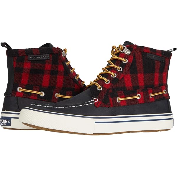 Sperry Striper Storm Boots Mens 8.5 Black Red Buffalo Plaid Suede STS23799 Men main image 4