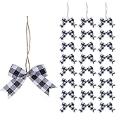 Meseey 24 Pcs 3 Inch Mini Buffalo Plaid Check Ribbon Bow Smal Bows for Crafts Sewing Scrapbook Wedding Christmas Halloween Thanksgiving Decorations (Black White)