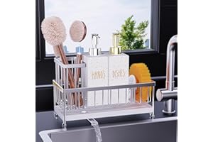 Cisily Dish Soap Dispenser, 12 fl oz Kitchen Soap Dispensers with Sponge Holder, Stainless Steel Pump Glass Kitchen Soap Dispenser Set, Hand and Dish Soap Bottle Set, Kitchen Decor Accessories