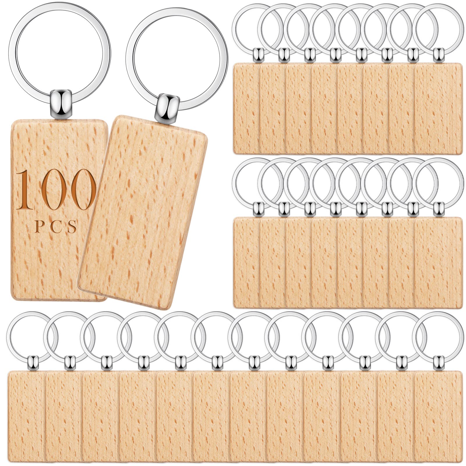 Photo 1 of Yinkin 100 Pcs Wooden Keychain Blanks Wood Key Chains Bulk Laser Engraving Rectangle Keychain Blanks Unfinished Wooden Key Ring Key Tag for DIY Gift Crafts
