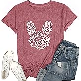Teacher Bunny Shirts for Women Easter T Shirts Funny Rabbit Graphic Tees Teacher Casual Short Sleeve Top