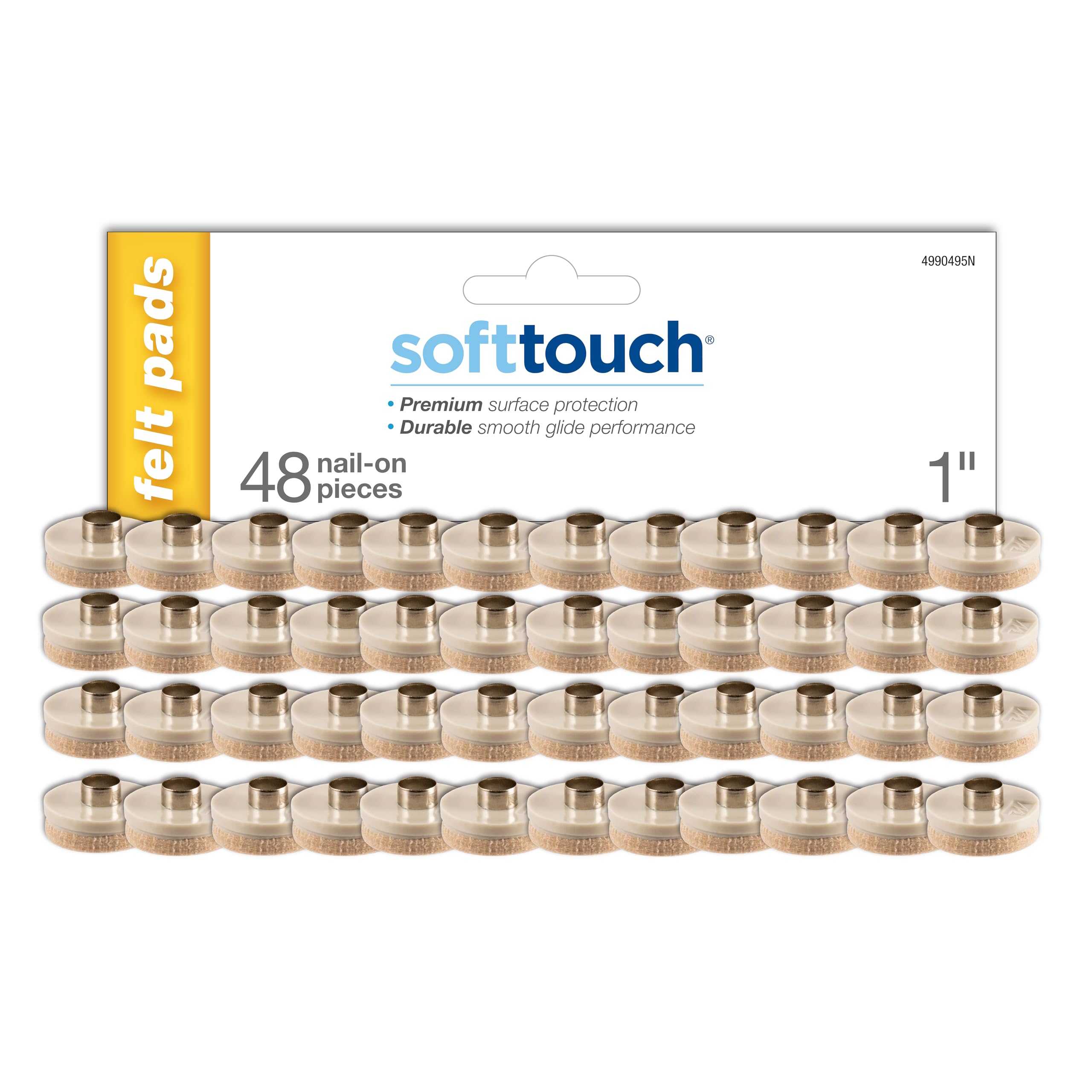 SOFTTOUCH 1" Round Nail on Heavy Duty Felt Pads for Wood Furniture to Protect Your Hard Floor Surfaces from Scratches, 1 Inch, Linen, 48 Count