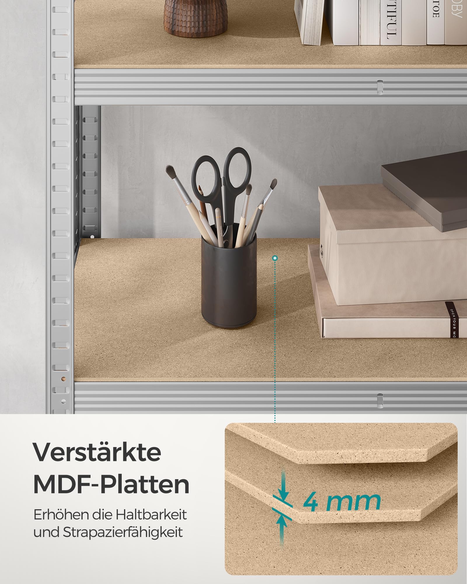 SONGMICS Schwerlastregal, 2er Set, Kellerregal, Lagerregal, 40 x 90 x 180 cm, Regal mit Stahlgestell, jeweils bis 875 kg belastbar, 5 verstellbare Ablagen, silbern GLR040E02 8