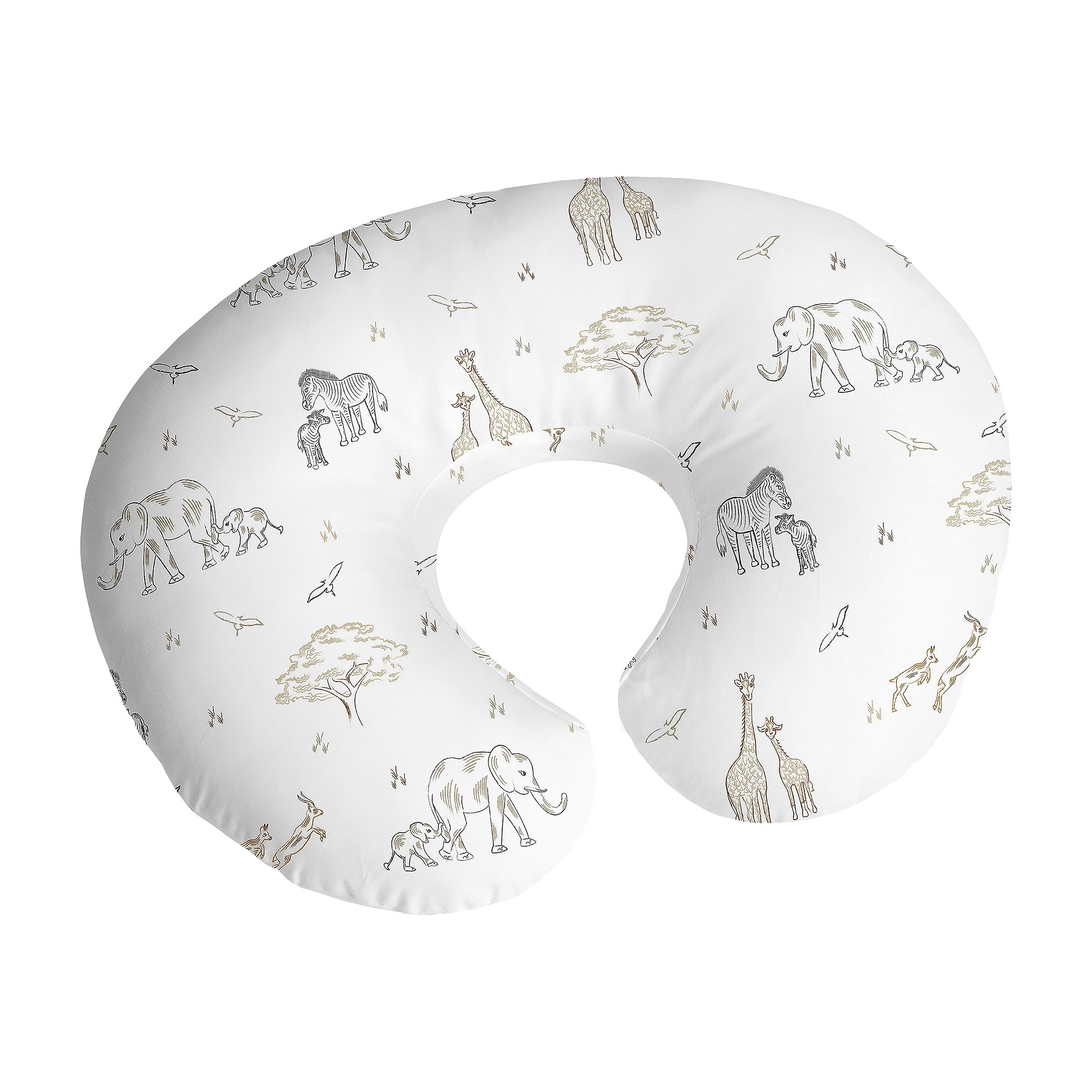 Sweet Jojo Designs Jungle Safari Animals Boy Girl Gender Neutral Nursing Pillow Cover Baby Breastfeeding Slipcover Infant Newborn Nursery Bottle Pillowcase(Pillow NOT Included) - Taupe Elephant Zebra