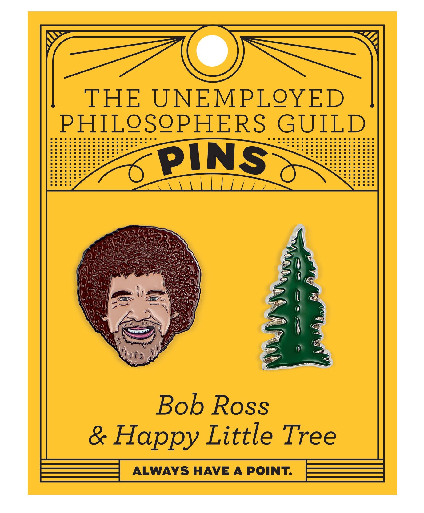 Bob Ross and Happy Tree Enamel Pin Set - 2 Unique Colored Metal Lapel Pins