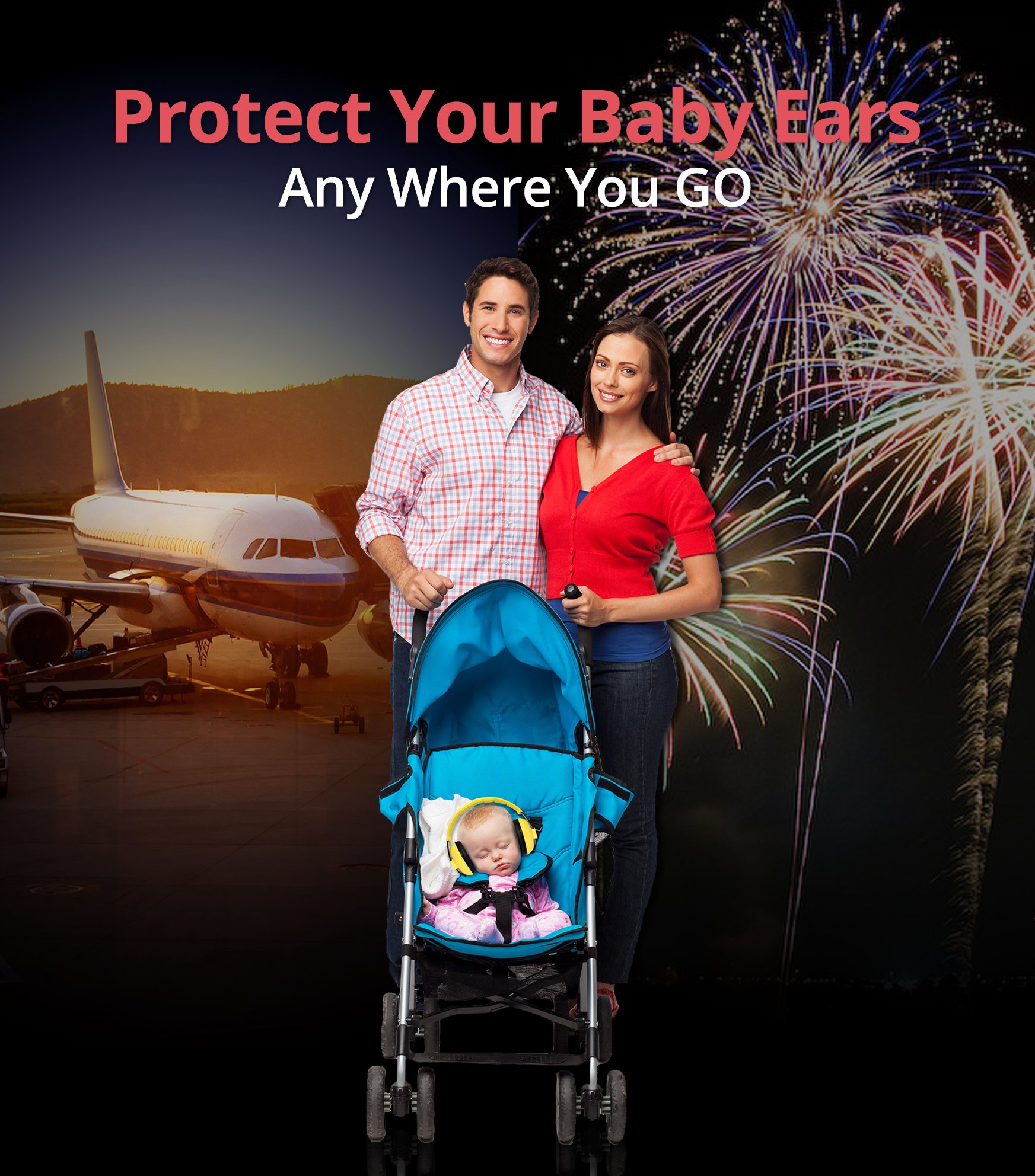 Noise Cancelling Baby Ear Protection Baby Earmuffs ~ Protect Infants and Kids Hearing with Safe, Sound Proof Ear Muffs ~ Comfort Fit + Bonus Travel Bag and Stickers by ROMS Baby (Yellow)