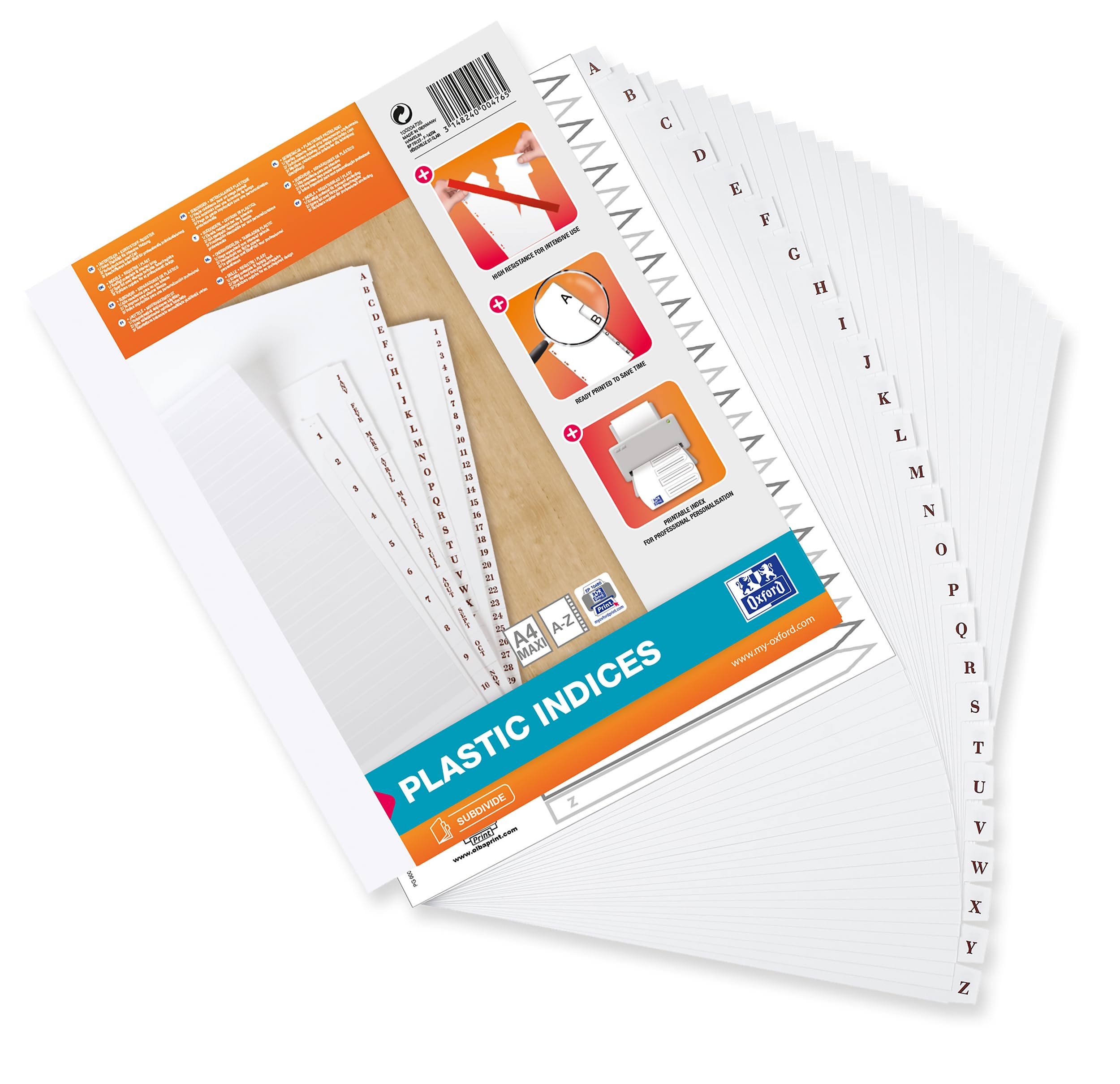 OXFORD 5 Packs of 26 A4XL Alphabetic Dividers PVC 19/100 White