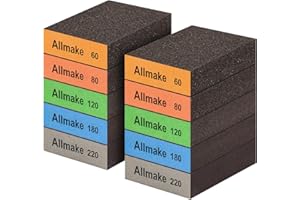 ALLMAKE 10 Pack Sanding Sponge, Washable and Reusable Sanding Block, 60 80 120 180 220 Grit Wet Dry Sandpaper Block for Wood, Drywall Sanding Block for Wood Furniture Crafts Metal Polishing Sand Paper Block
