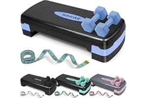 Aerobic Stepper Set with Dumbbells & Measuring Tape, Adjustable Height 2 Level Risers Workout Exercise Step Platform, 4 Color