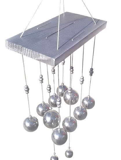Discount4product Wind Chime Wood Bell Hanging (15 cm x 8 cm x 35 cm, Silver)