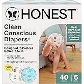 The Honest Company Comfort Dry Disposable Diapers for Sensitive Skin, Hypoallergenic, Fragrance-Free, Summer '25 Seasonal Prints Club Box, Size 6 (35 lbs), 40 Count