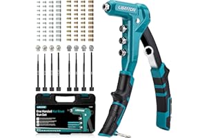 LIBRATON 9.5" Rivet Nut Tool, One-Handed Rivet Nut Gun, Hand Rivet Nut Tool Kit with 80PCS Threaded Rivet Nuts, 8PCS Interchangeable Mandrels, Metric M3-M6, SAE 6-32" to 1/4-20", with Carrying Case