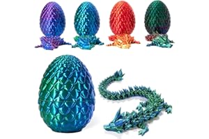 HOT6SL 3D Printed Dragon Egg, Easter Eggs Hunt Prefilled with 12in Dragon Inside, Surprise Egg Toy 3D Printed Animals Articulated Dragon Decor Fidget Toys for Autism/ADHD Executive Desk Home Office (A)