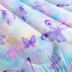 CVHOUSE Butterfly Reversible Comforter Set,Rainbow