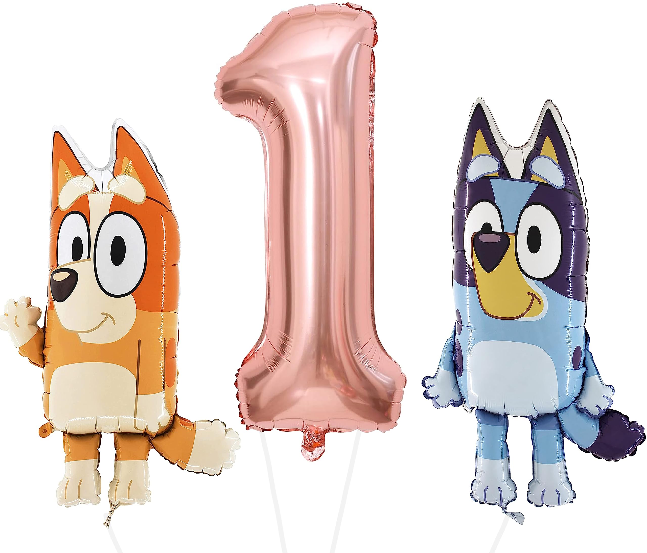 Toyland® Bluey & Bingo Foil Balloon Pack - 2 x 32" Character Balloons & 1 x 40" Number Balloon - Kids Party Decorations, Rose Gold