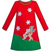 Sunny Fashion Girls Dress Long Sleeve Christmas Reindeer Snow Holiday Party