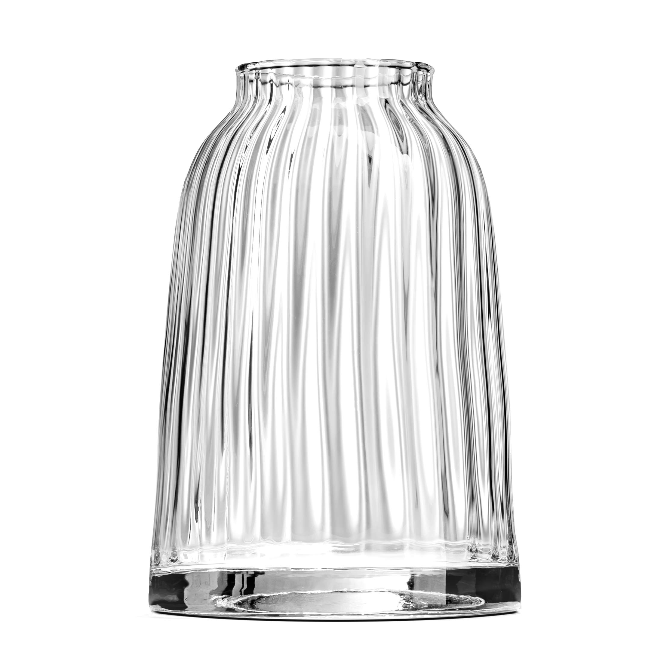 KUBUS Glass Flower Vase 19.5cm, Posy Vase, Mouth Blown, Thick, Heavy & Robust, For Wedding, Living Room & Garden, Centerpieces, Ribbed Pattern