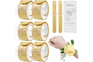 Noledome Corsage Wristlet Set of 6 - Gold Slap Bracelet Bands with Acrylic Base - Comfortable Corsage Wristlet Bracelets for DIY Crafting - Elegant Wrist Bands for Wedding - Prom - Party - Photoshoot (No Flowers Included)