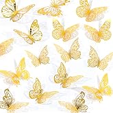 Rindion 84PCS 3D Butterfly Decorations, 3 Sizes 7 Styles Butterfly Wall Decor Gold Butterflies Decorations for Cake, Butterflies Party, Birthday, Wall