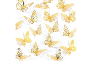 Rindion 84PCS 3D Butterfly Decorations, 3 Sizes 7 Styles Butterfly Wall Decor Gold Butterflies Decorations for Cake, Butterflies Party, Birthday, Wall