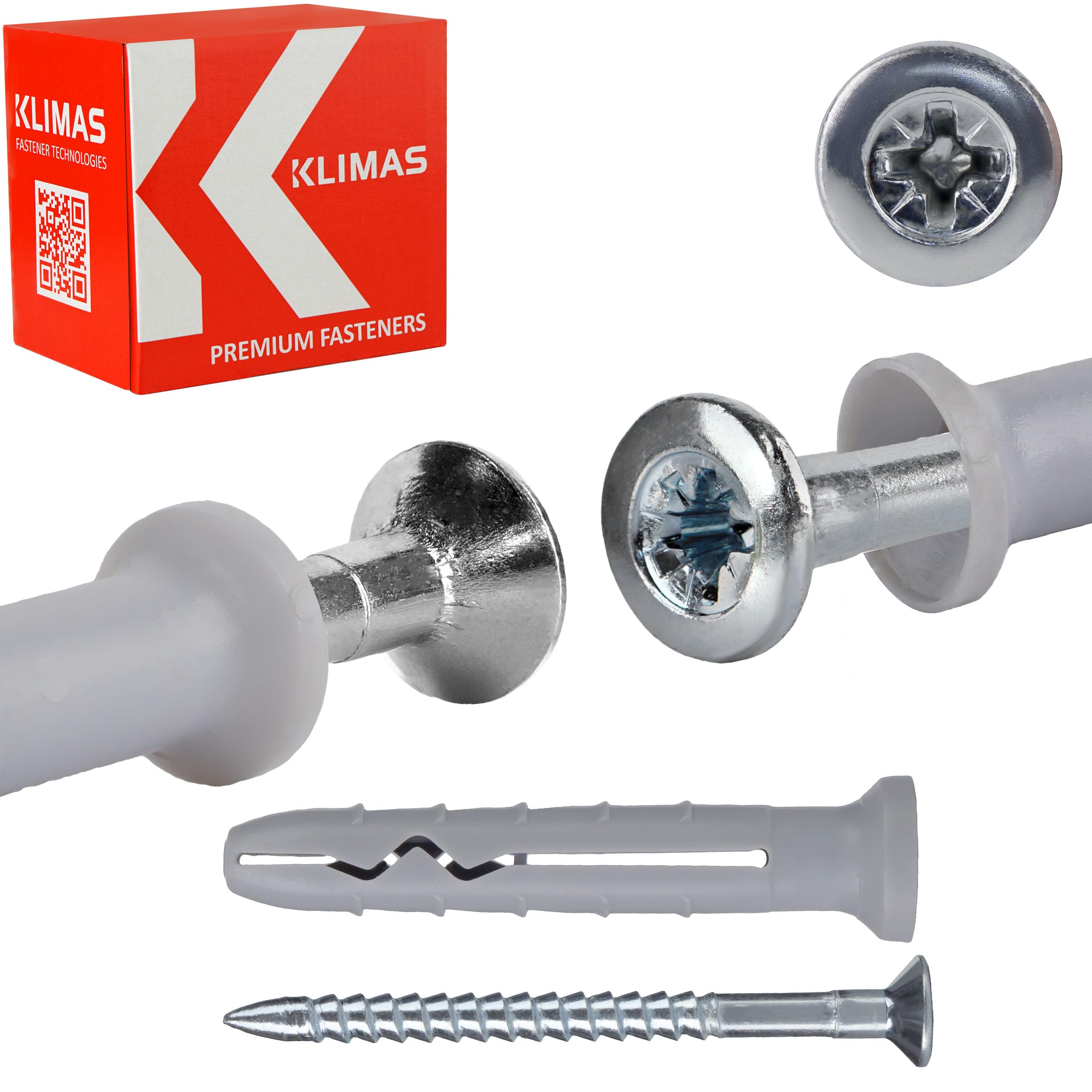 Klimas 100 x Quality Frame Dowels / Nail Plugs 8 x 160 mm with Galvanised Cross Steel Nail Screw from Renowned European Production