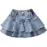 Flofallzique Little Girl's Denim Skirts Mini Flared Pleated Toddler Jean Skorts with Shorts Underneath