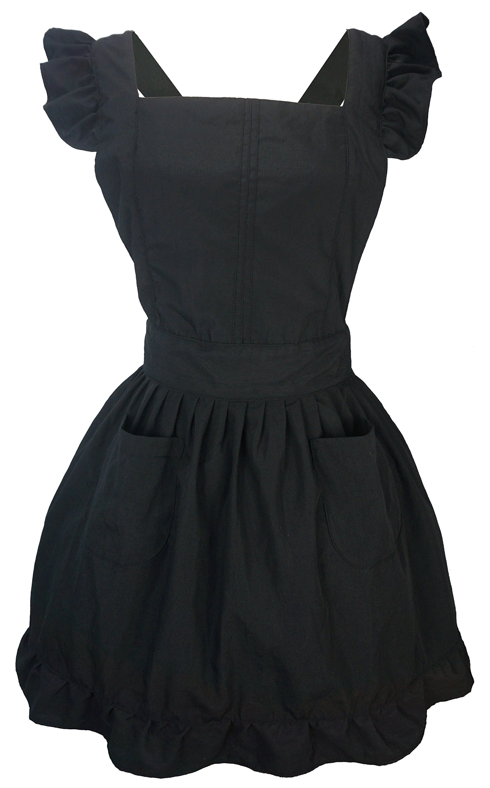 LilMents Petite Maid Ruffle Retro Apron Kitchen Cooking Cleaning Fancy Dress Cosplay Costume (Black)