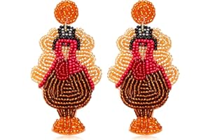 XOCARTIGE Thanksgiving Earrings Beaded Fall Earrings for Women, Handmade Pumpkin Turkey Maple Leaf Drop Dangle Earrings Thanksgiving Accessory Holiday Gifts