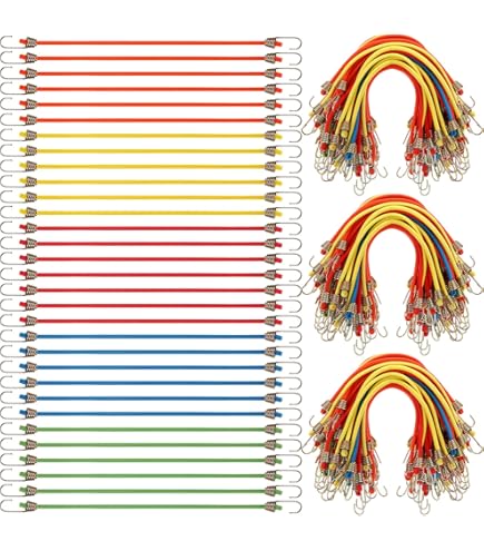 thumbnail image 2 of Heavy Duty Bungee Cords With Steel Hooks - Adjustable 60" Inches Long, Woven Polyester Thick Strap, Luggage Rope For Securing Home Stuff On Rack, Hand Cart, Bikes - By RamPro 2 of 9