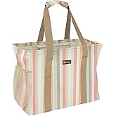 BALEINE Extra Large Utility Tote Bag with Wire Frame for Storage (Color Strip, 16.5''x14''x10'')