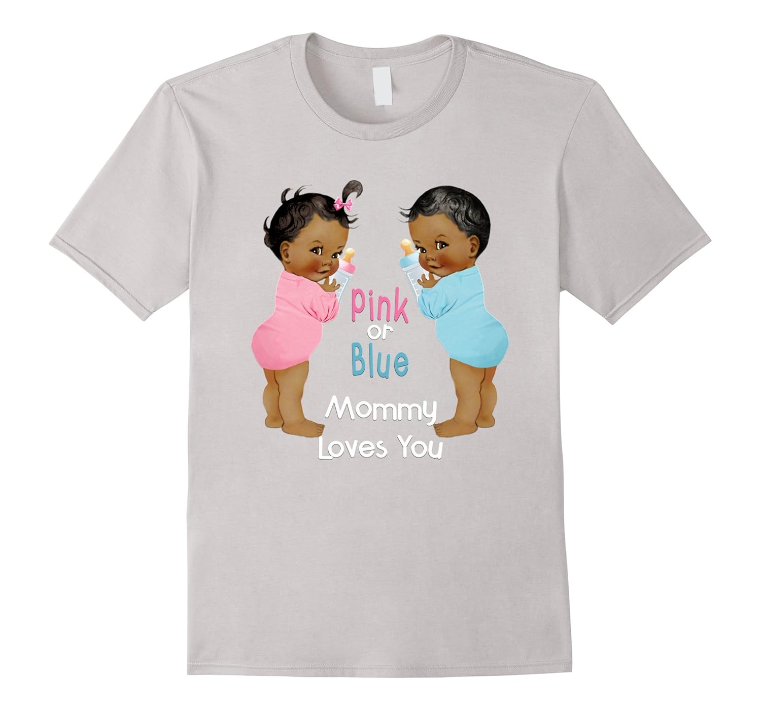 Cute Ethnic Babies Pink or Blue Mommy Loves You T-Shirts-anz