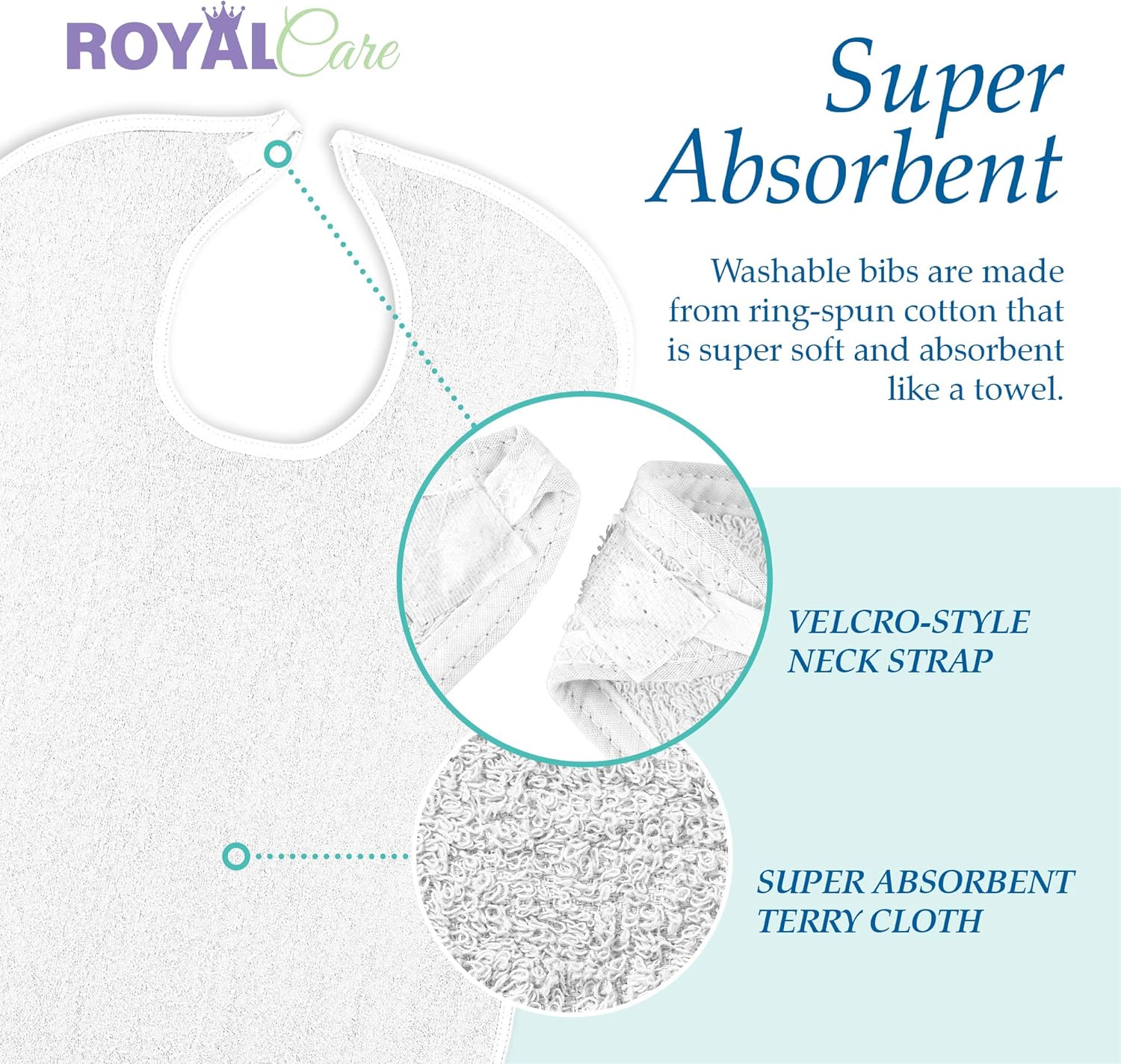 6PK Reusable Terry Cloth Adult Bibs – 18" x 30" Super Absorbent Washable Apron (White): Clothing