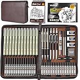 Nicpro 58 PCS Art Drawing Supplies Kit in Leather Case, Art Mechanical Pencil Set with 6 Metal Drafting Pencil 0.5 & 0.7 & 0.
