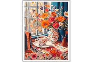 Ceiomez Flowers Paint by Number Kit for Adults, Paint by Numbers Flowers, Coffee Flower Adult Paint by Number Kits on Canvas for Gift Home Wall Decor 16x20inch