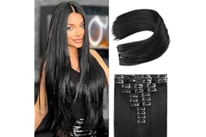 REECHO Hair Extensions, 11PCS Clip in Hair Extensions 24" Long Straight hair extensions HE005 Natural Soft Synthetic Hairpieces for Women – Black
