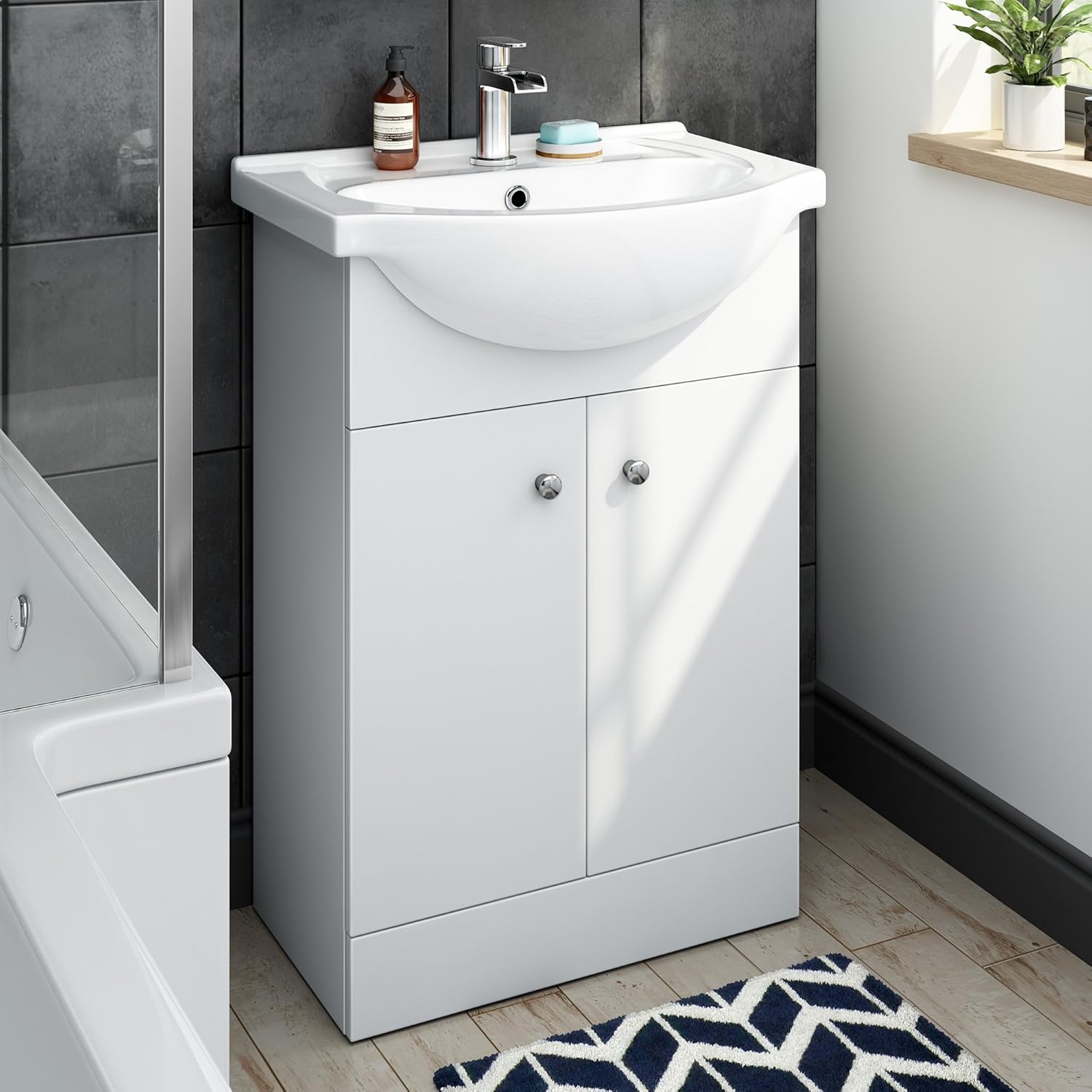 550 mm Matte White Vanity Sink Unit Ceramic Basin Bathroom Storage