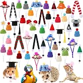 Locmeo 44 Pcs Guinea Pig Hat Scarf, Small Animal Hats Hamster Hedgehog | Mini Knitted Costume for Snakes Lizards, Holiday Party Photo Props, Multiple Styles with Pom Decorations, Tiny Pets Gift