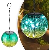 Hanging Solar Lights Outdoor Solar Lanterns Outdoor Decorative Cracked Glass Ball Lights Solar Powered Waterproof LED Globe Lantern for Outdoor Porch Patio Garden Decor Gift Green