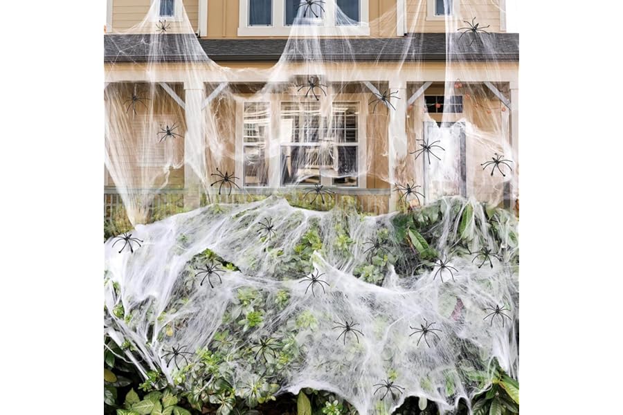 ZPISF 1400 sqft Halloween Spider Webs Decorations with 150 Extra Fake Spiders, Super Stretchy Cobwebs for Halloween Decor Indoor and Outdoor