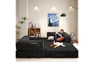 OLIMIX 79" Convertible Sofa Bed, Boneless Corduroy Sleeper Foldable Modular Couch, Memory Foam Compressed Sofa in A Box, Folding Mattress Floor Couch for Small Space Living Room Apartment Bedroom, Black
