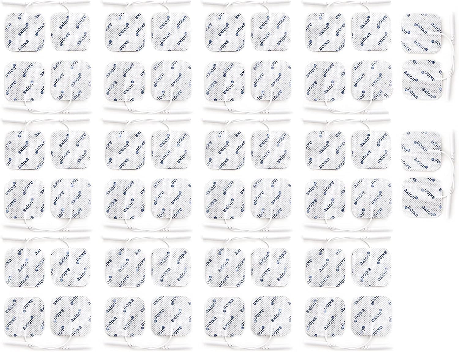 Axion Pack of 52 Electrodes. Self-Adhesive Pads 4x4cm for TENS EMS Units with 2mm Connection. Pads for Pain Treatment, Muscle Growth, Toning and Massage
